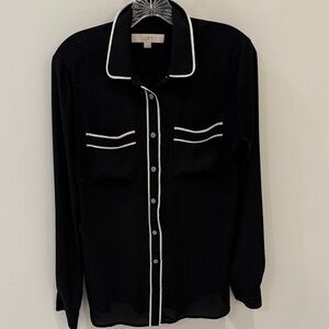 LOFT Black Shirt with White Piping